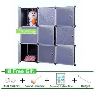 Flexc Wardrobe Stackable Cube Storage Cabinet 9 Cubes Free Door