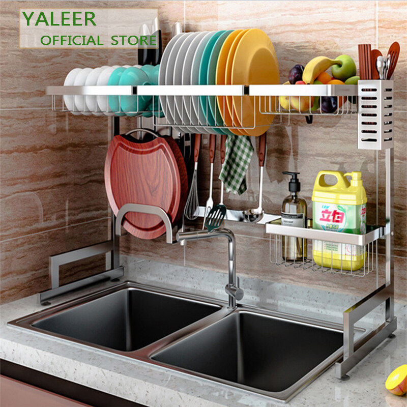 Yaleer Kitchen Organizer Dish Drying Rack Over Sink Dish Drainer Kitchen Cabinet Storage Rack 304 Stainless Steel Dish Rack Storage 2 Rak Pinggan Utensil Holders Silver Lazada