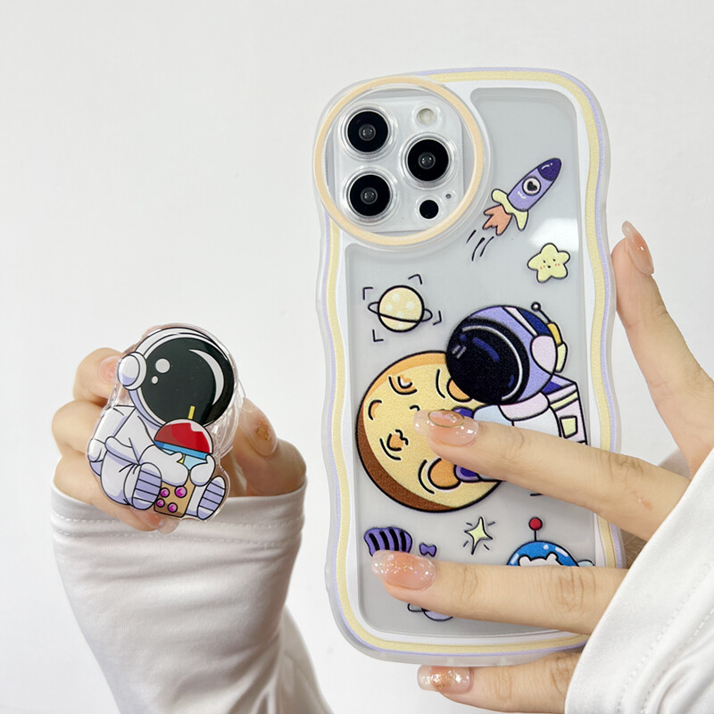 UCUC (NASA 8D Holder)Phone Casing For iPhone 13 Pro Max 13 mini iPhone 11 Pro Max iPhone 14 Pro Max 14 Plus iPhone 12 Pro Max 12 mini iPhone11pro Phone Case For Boys Soft Wavy Case Cartoon NASA Shockproof Casing