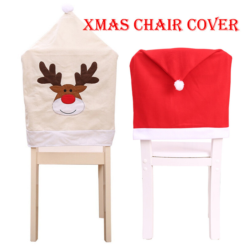 【iloverosemerry】hristmas Hat Chair Cover Xmas Santa Claus Deer Elk Dining Chair Covers for