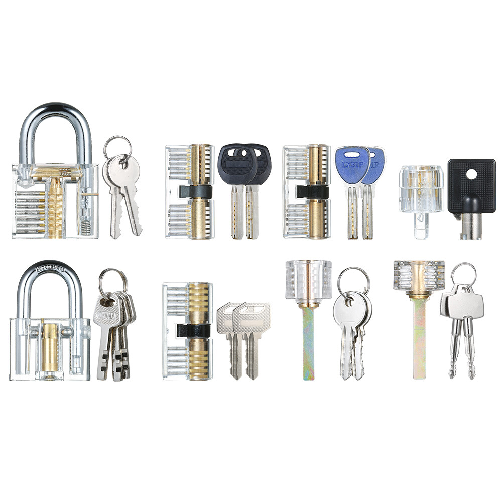 8 PCS Visible Practice Lock Set Transparent Padlock Tubular Lock Picking Training Locksmith Tools Lockpicking Set for Beginners Professionals Kids