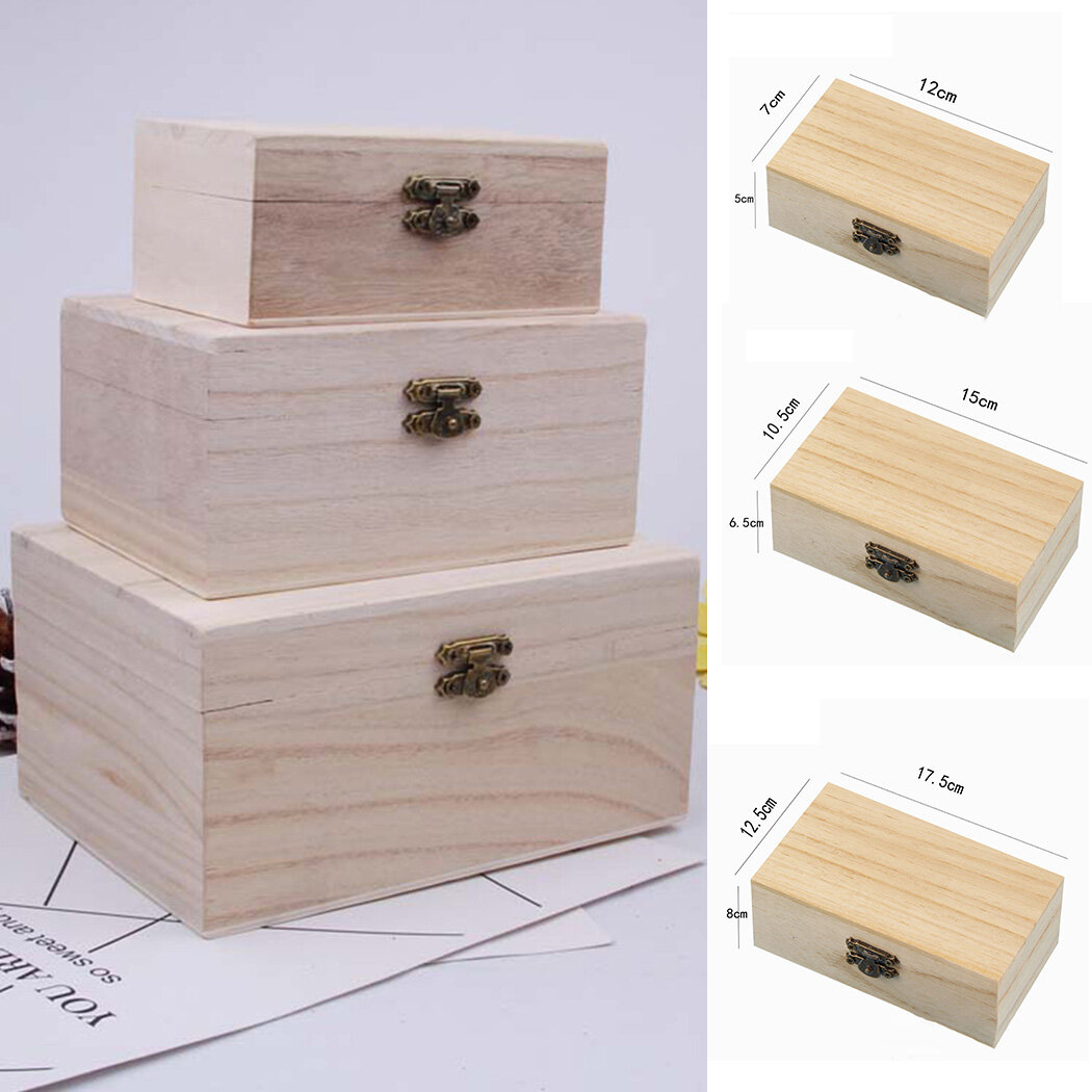 Wooden Boxes Plain Wood Storage Box Case for Jewellery Boxes Craft Gift