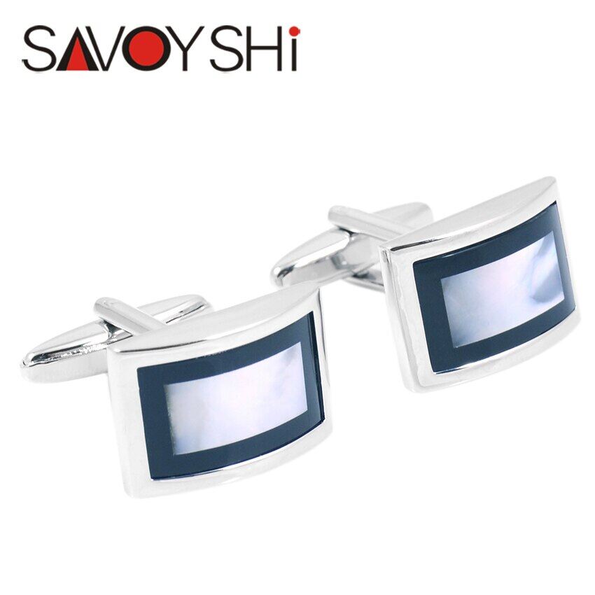 SAVOYSHI Luxury Shell Cufflinks For Mens Shirt Brand Cuff Bottons High Quality Square Wedding Cufflinks Fashion Gift Men Jewelry