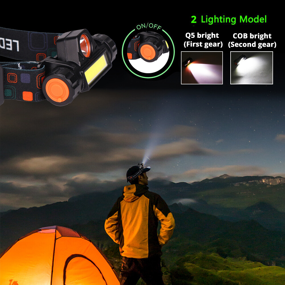 JOBOOS Waterproof LED Headlamp COB Work Light 2 Light Modes with Magnet USB Headlight Built-in Battery Suit for Fishing Camping Hiking