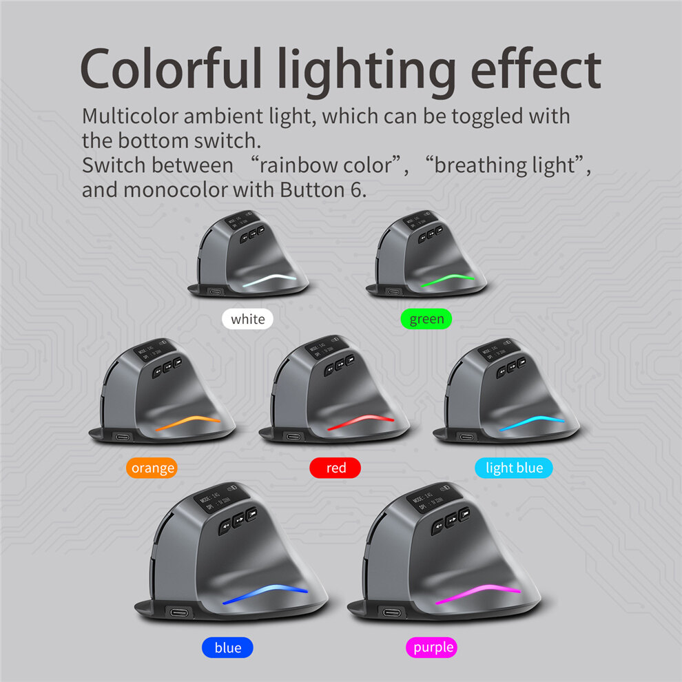Jomaa Chuột công thái học 2.4G Có Thể Sạc Lại Chuột chơi game chuột bluetooth không dây Sạc Hiển Thị Chuột chế độ kép Chuột đứng không dây chuột câm Cho máy tính bảng Mac Windows IOS