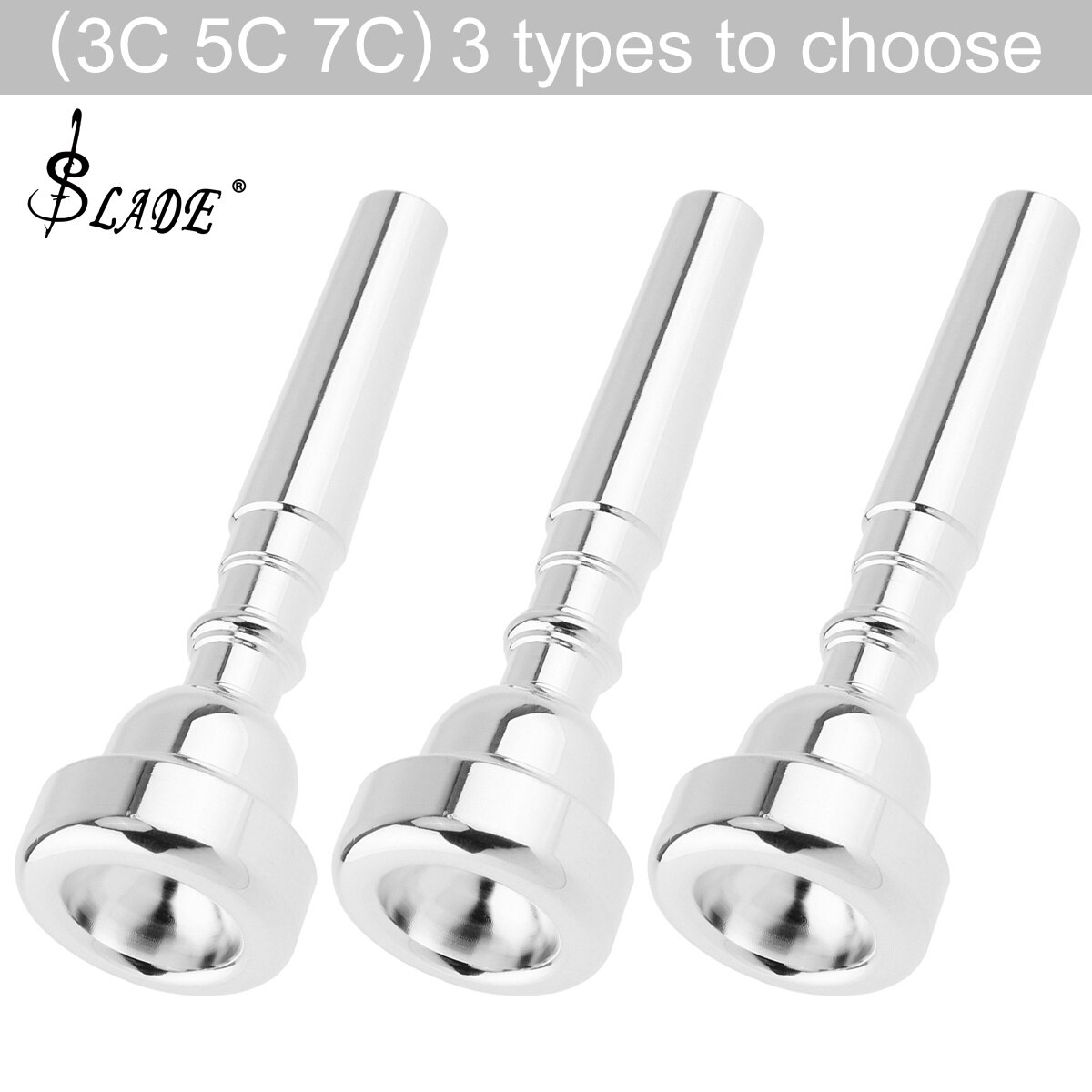 SLADE 5C Silver Plated Copper Alloy Professional Trumpet Mouthpiece with Rich Tone