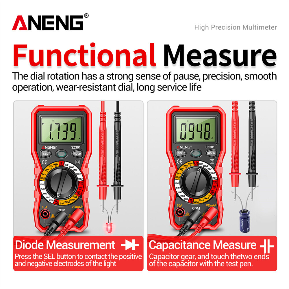 ANENG SZ301 600V Digital Multimeter 2000 Count High-precision Intelligent AC/DC Votage Current Automatic Tester Electrical Resistance Ohm Ammeter Capacitance Meter