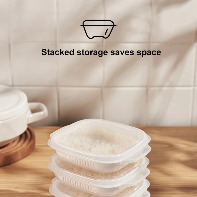 2pcs Rice Sub Packaging Fresh-keeping Box Frozen Heated Microwave Oven Vegetable Rice Separate Rice Sub Packaging Box Kitchen Tools
