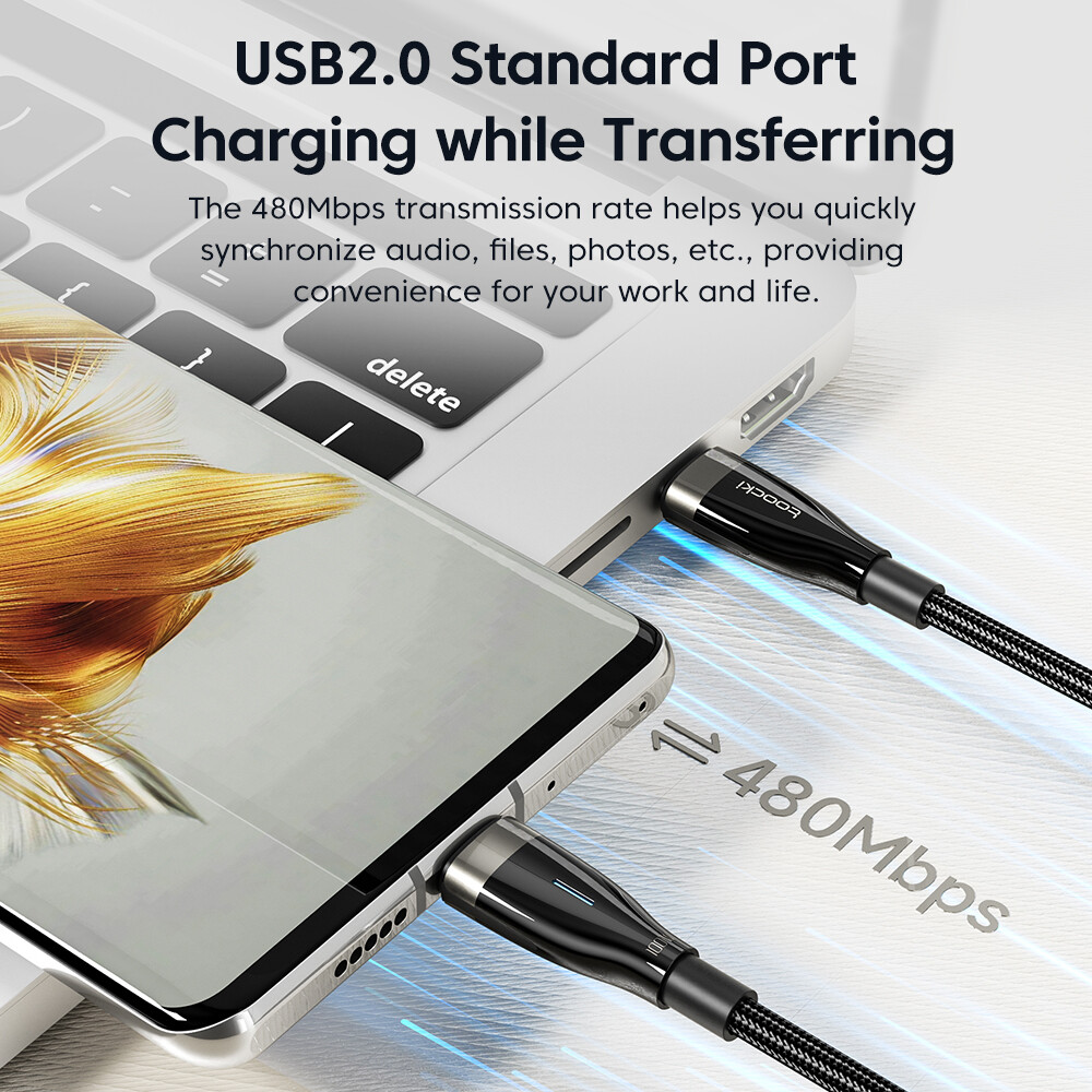 Toocki Cáp LED 100W USB C Sang Type C Cáp Sạc Nhanh PD Dây Dữ Liệu Cho Macbook Huawei Xiaomi POCO Samsung USB-C Cáp Type-C