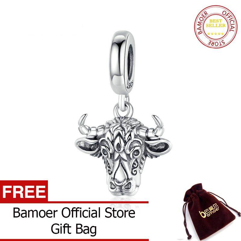 BAMOER Vintage Bull Pendant Charm Original Sterling Silver 925 Engraved Tauren Charms fit Bracelet or Necklace Jewelry SCC1316