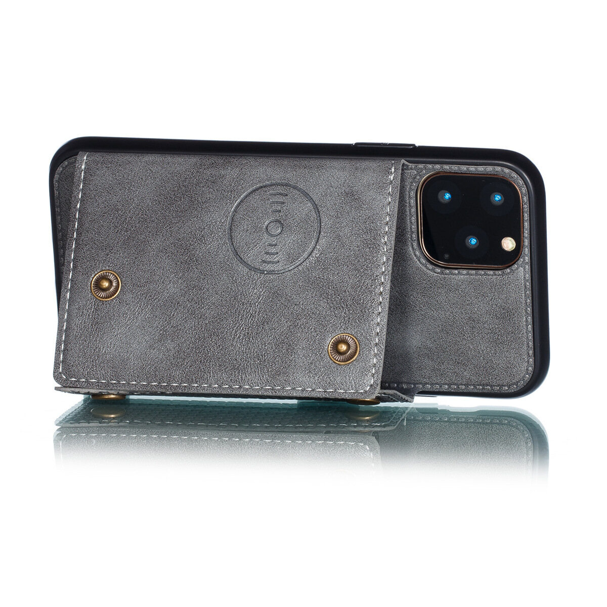 for iPhone 11 Pro Max Leather Case Multiple Folio Flip Cover Wallet Back Case Shell, can work with Car Mount, Hidden ID Credit Card Slot Holder, Retro Metal Button Clasp, Stand Support