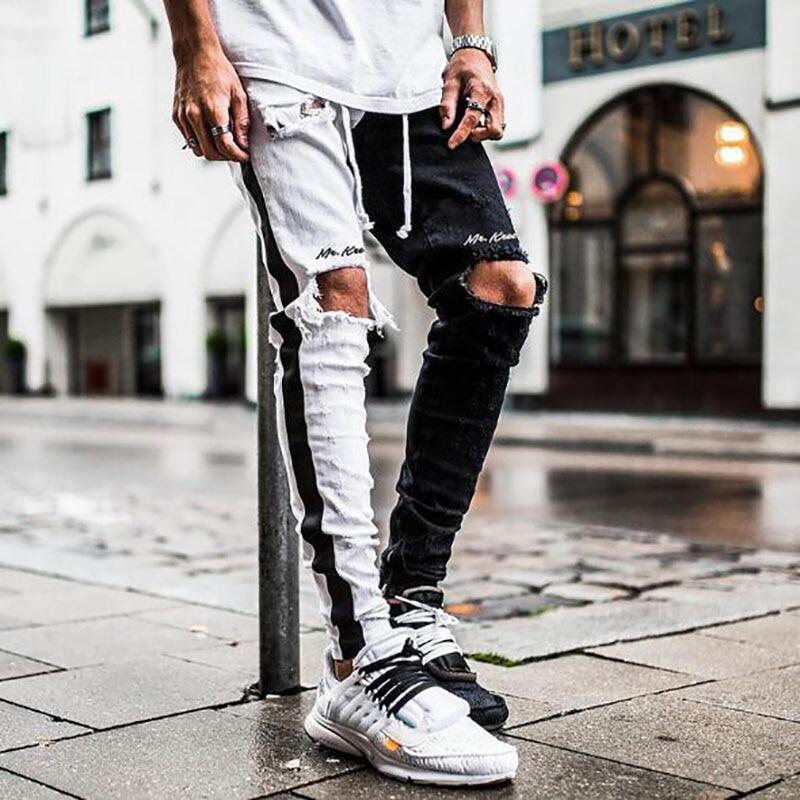 Men's high street jeans Slim Fashion pants streetwear ripped Pencil