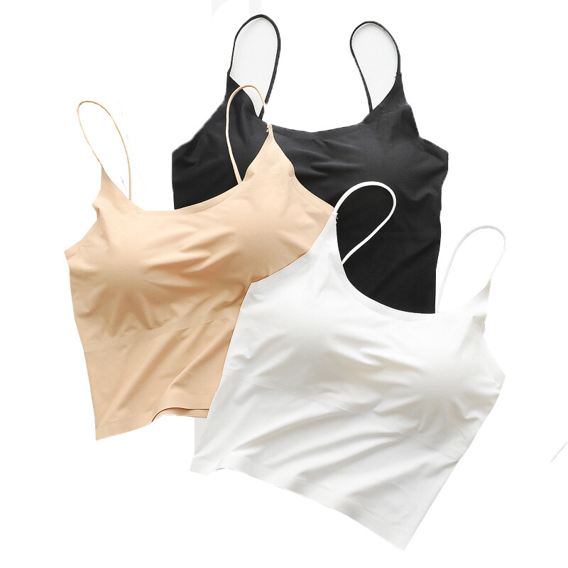 Yingbao korean style camisole top tanks for women ladies sleeveless ice silk sexy summer seamless yoga sport crop top