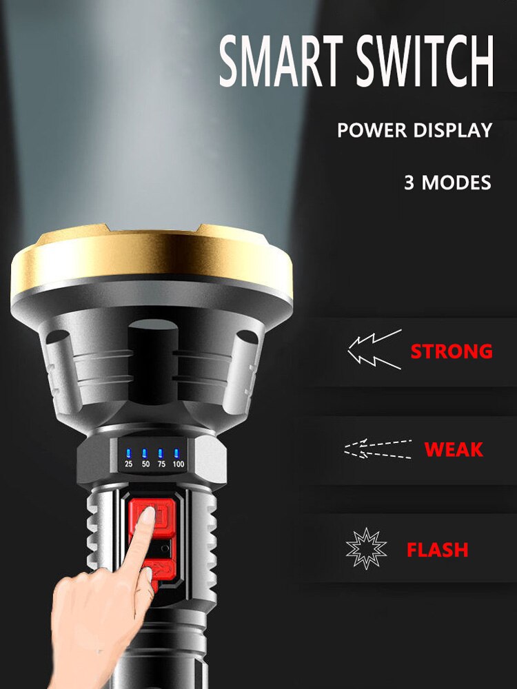 Ngọn Đuốc Đèn pin 100000 lumens rechargable Đèn pin Led không thấm nước ban đầu đèn pin mạnh mẽ đèn rọi tầm xa đèn pin cầm tay không thấm nước 1000m tìm kiếm Đèn pin chịu lực cao đèn pin cắm trại cầm tay nhẹ có thể sạc qua USB