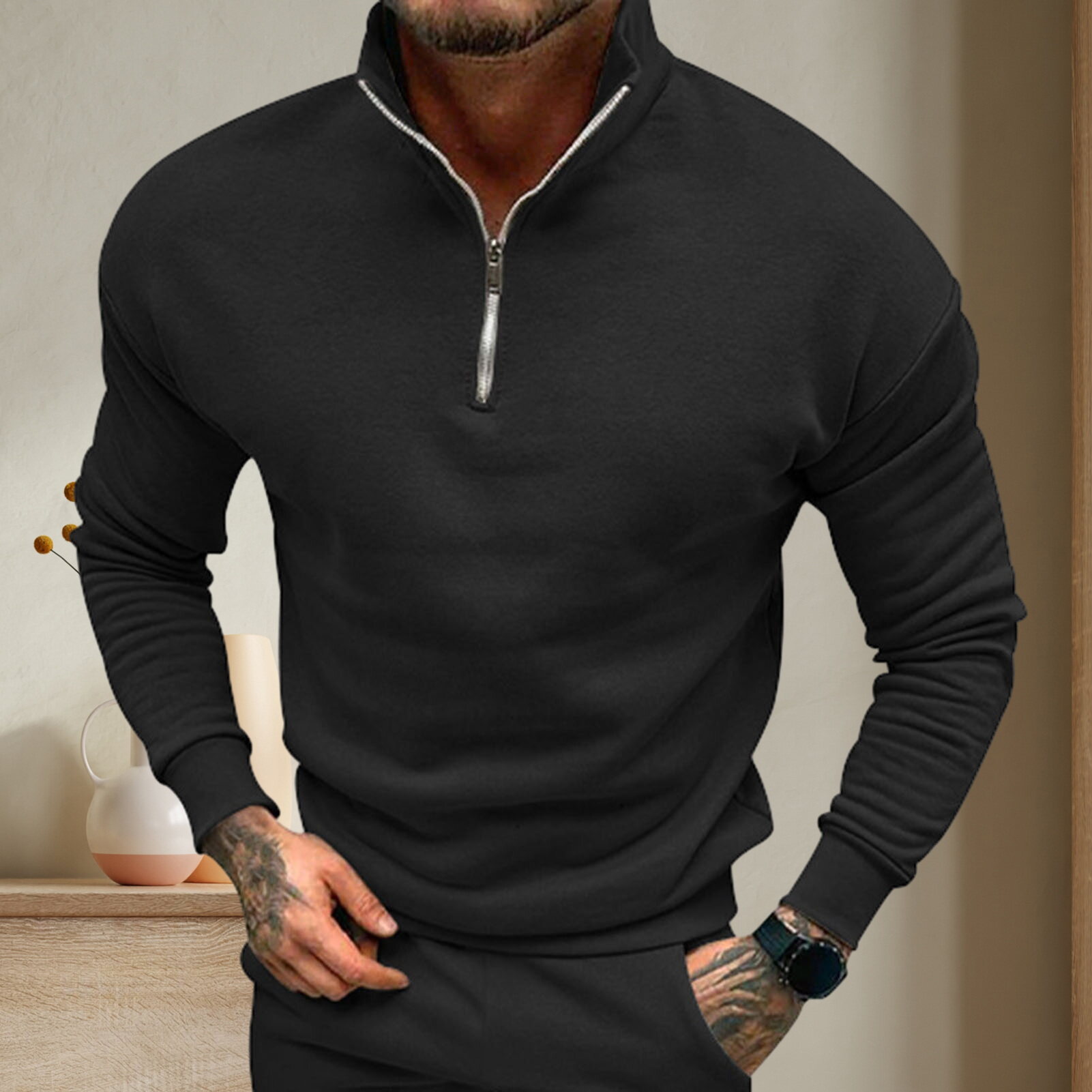 ECHIDNA Stand Collar Men Top Men Sweater Men's Winter Pullover with Stand Collar and Zipper Stay Warm and Trendy with720_voghion.com