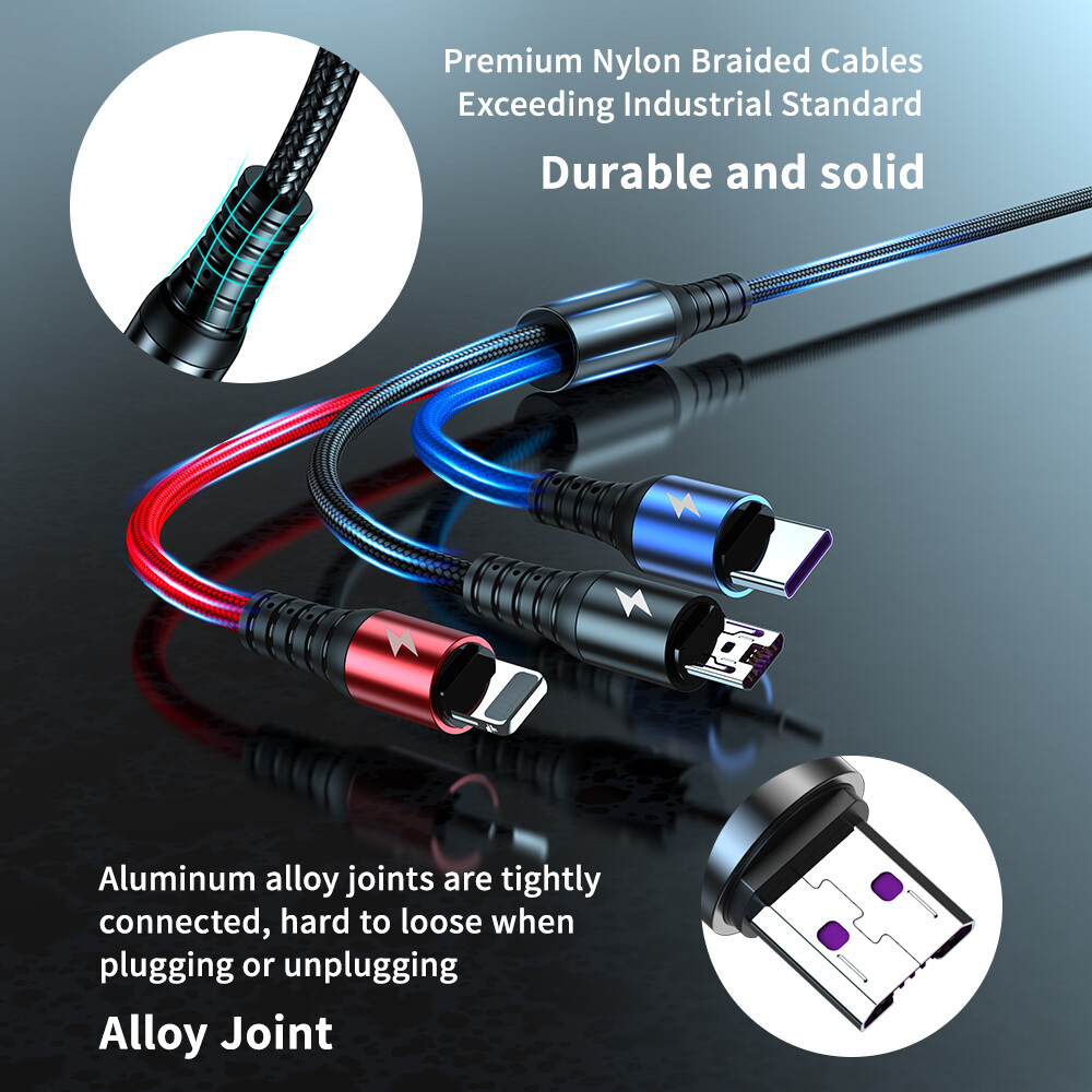Cáp USB Asimetech 3 Trong 1, Cáp Sạc Nhanh USB Type C Cho Oppo A9 A5 2020 Xiaomi Vivo Y30 Y50 Samsung iPhone Huawei Điện Thoại Di Động