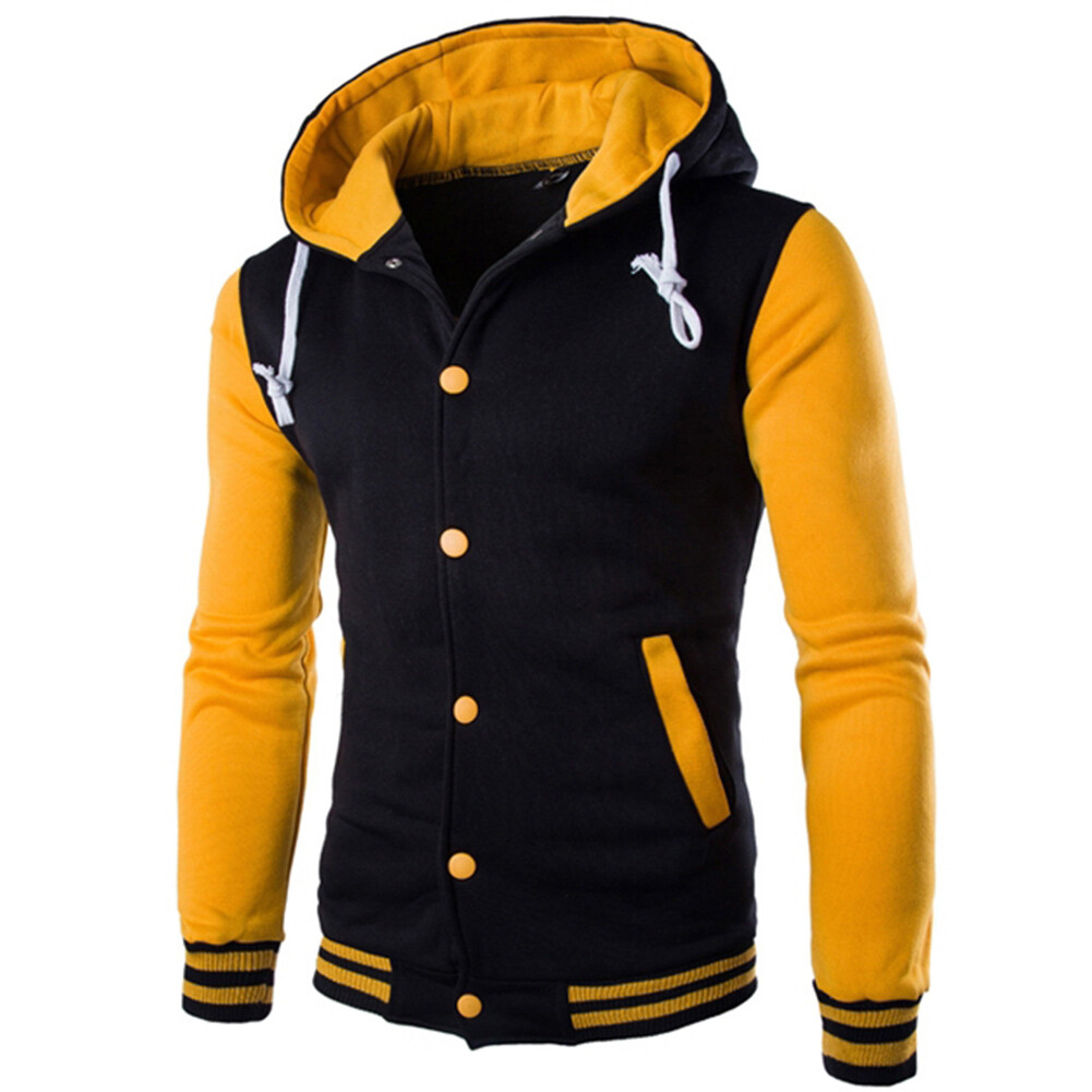 Fashion Men Winter Long Sleeve Varsity Jacket Single-breasted Warm Fleece Coat