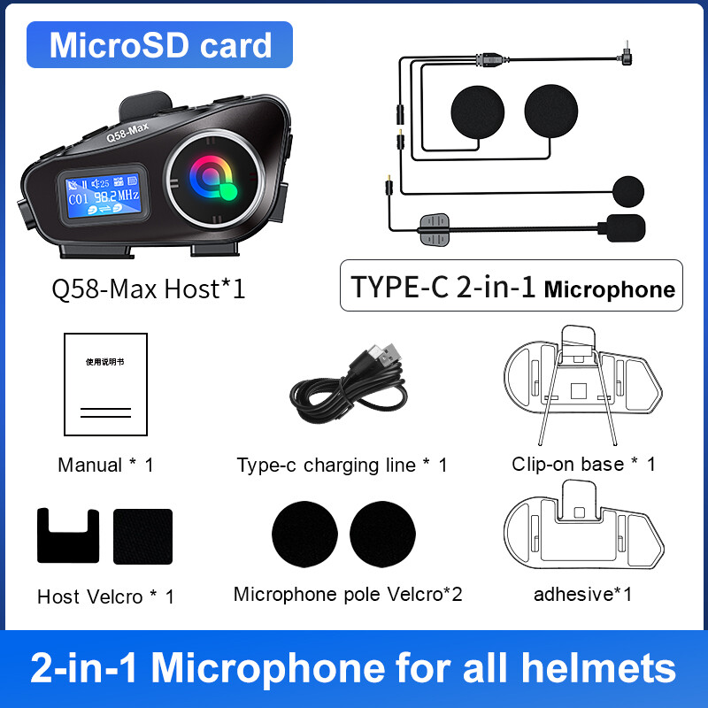 Aitemay BT5.3 Motorcycle Intercom Headset 500M Wireless Waterproof FM Radio Music Share LCD Display with LED Light