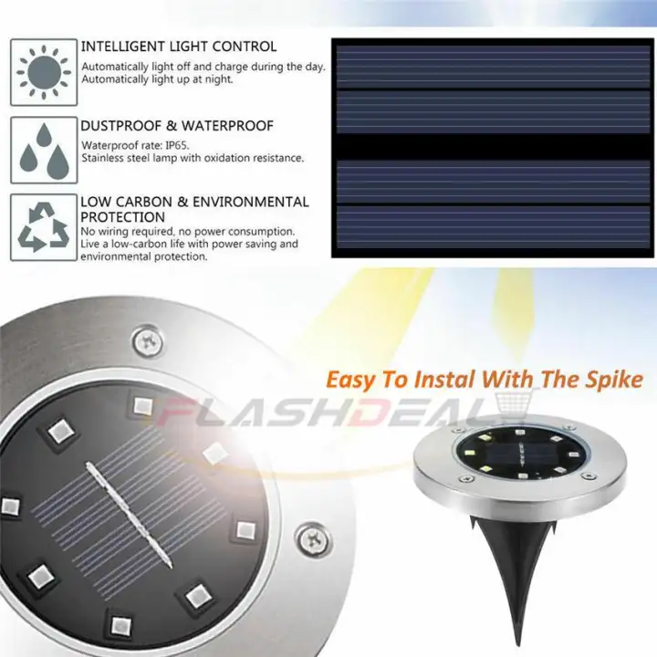 Iflashdeal 4pcs 8 Led Outdoor Solar Light Garden Ground Lamp Stainless Steel Waterproof Ip65 Path Lights Security Lamps For Yard Landscape Floor