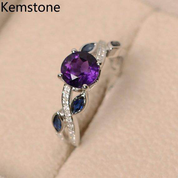 Kemstone Fashion Colorful Women Rings Silver Color Twining Leaf-shaped and Round Zircon Setting Rings
