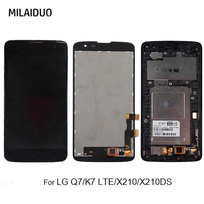 Milaiduo Asli untuk LG K7 LTE Q7 X210 X210ds Rakitan Digital Layar Sentuh LCD dengan/Tanpa Bingkai