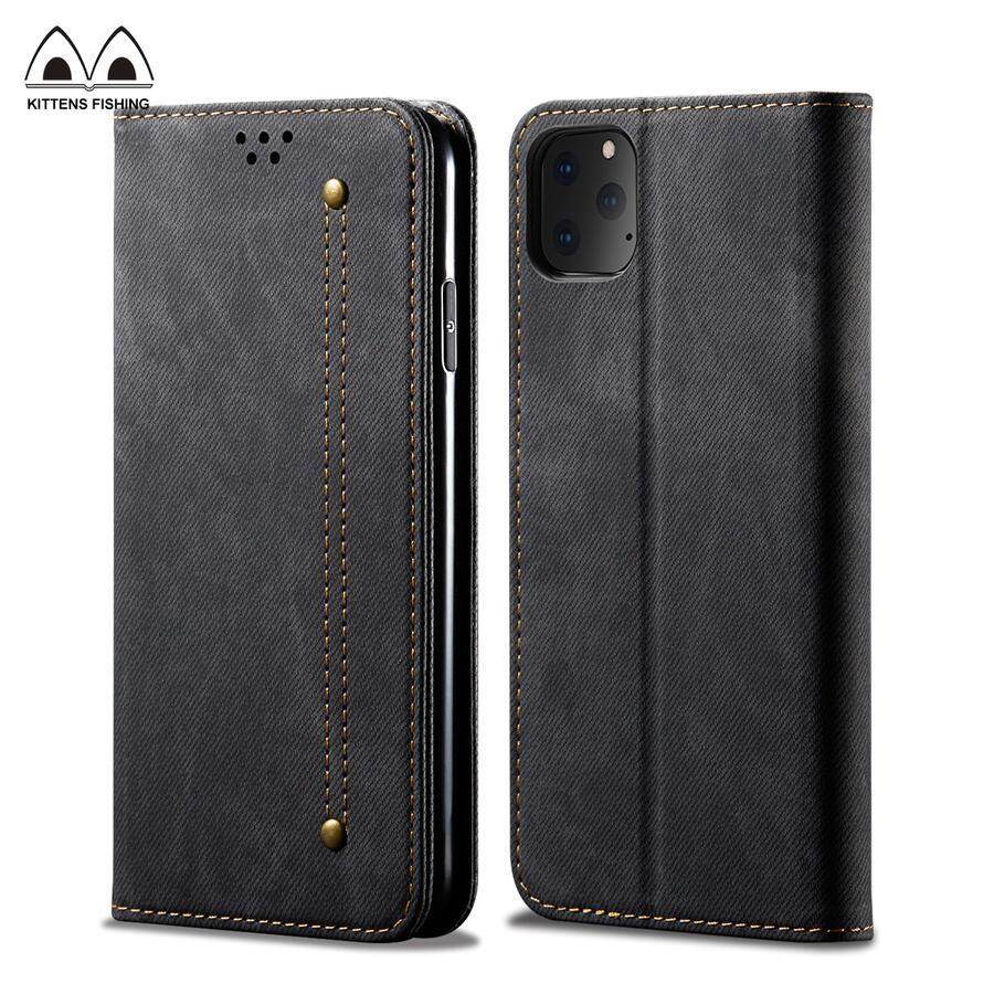 For iPhone 11 / 11 Pro / 11 Pro Max/iPhone 12/12 Pro/12 Mini/12 Pro Max Retro Jeans Style Magnet Flip Leather Case with Stand Card Slots Cover Casing