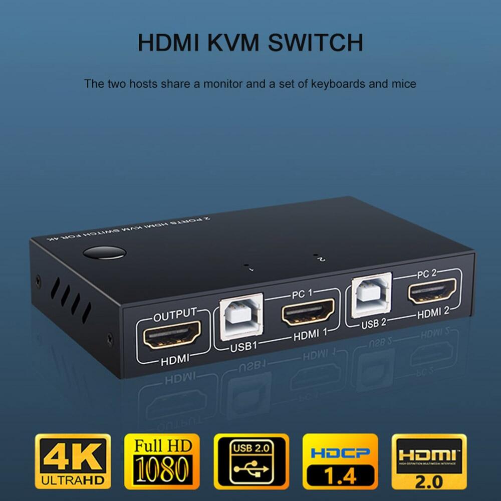 Hộp Chuyển Đổi USB HDMI KVM Công Tắc USB Hiển Thị Video 2 Cổng 4K KVM Splitter Hộp Bàn Phím Chia Sẻ Dành Cho 2 Chiếc Chuột Máy In