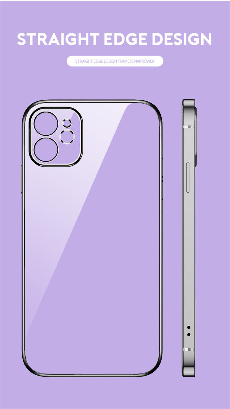 Ốp Điện Thoại Di Động Mạ Điện Góc Vuông Trong Suốt, Ốp Điện Thoại Mềm Cho Apple IPhone 12 Mini Pro Max 11 Pro Max To 6S 7 8 Plus, Ốp Lưng TPU Bảo Vệ Toàn Bộ Ống Kính