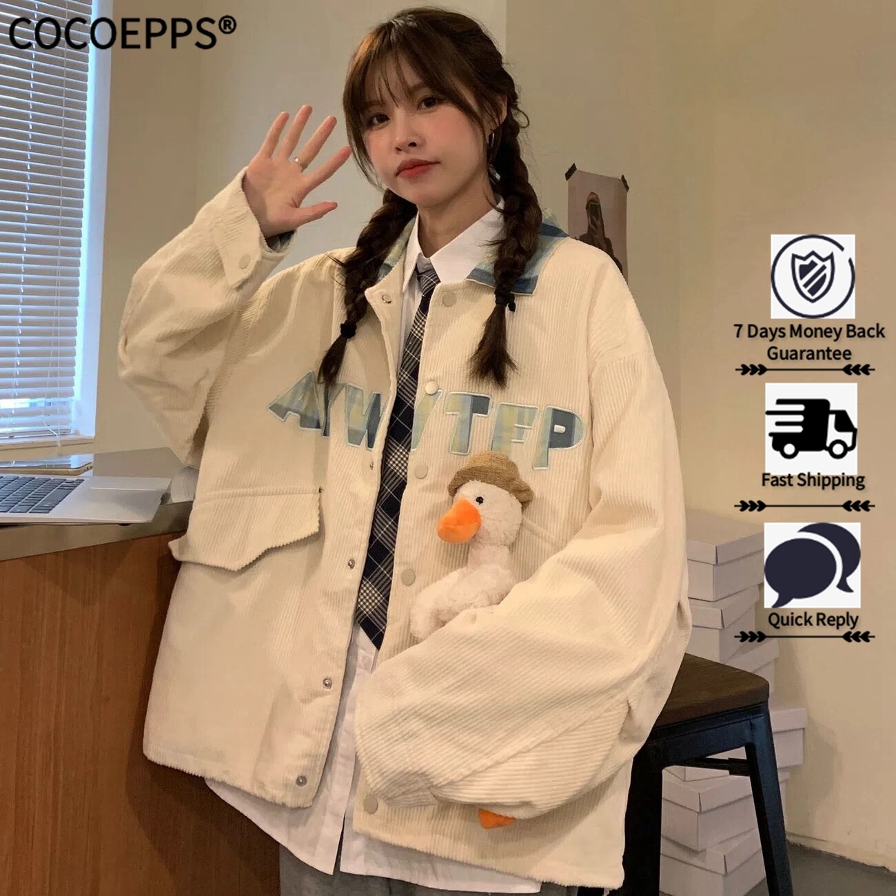 COCOEPPS Áo Có Mũ Cổ Polo Màu Tím Mùa Thu Cho Nữ Áo Dài Tay Áo Dáng Rộng TT