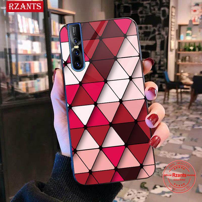 Rzants untuk VIVO V15 Pro Casing【color Rhombict】smooth Kaca Antigores Ultra-Tipis Shockproof Hard Kembali Sarung Telepon Genggam