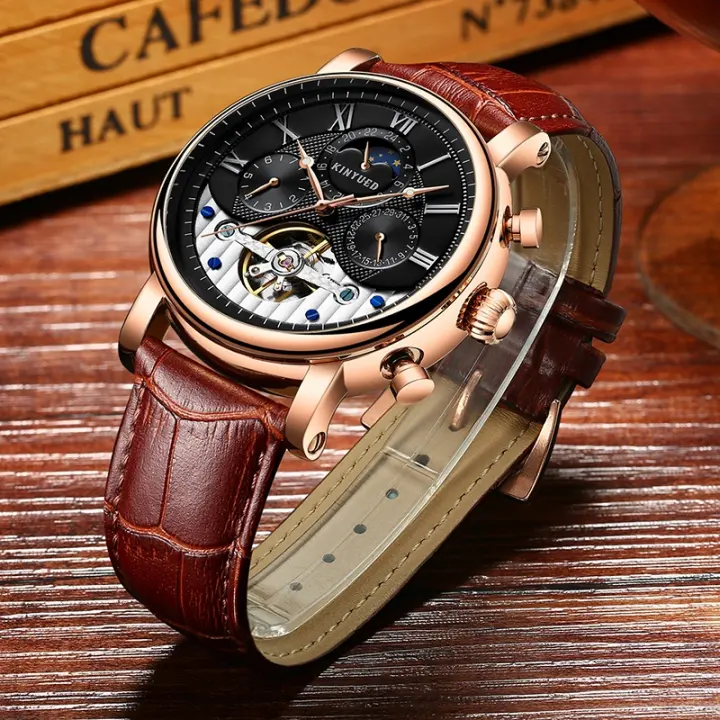 kinyued commercial luxury brand moon phase hollow watch men s classic tourbillon perpetual calendar automatic mechanical watch for erkek kol saati