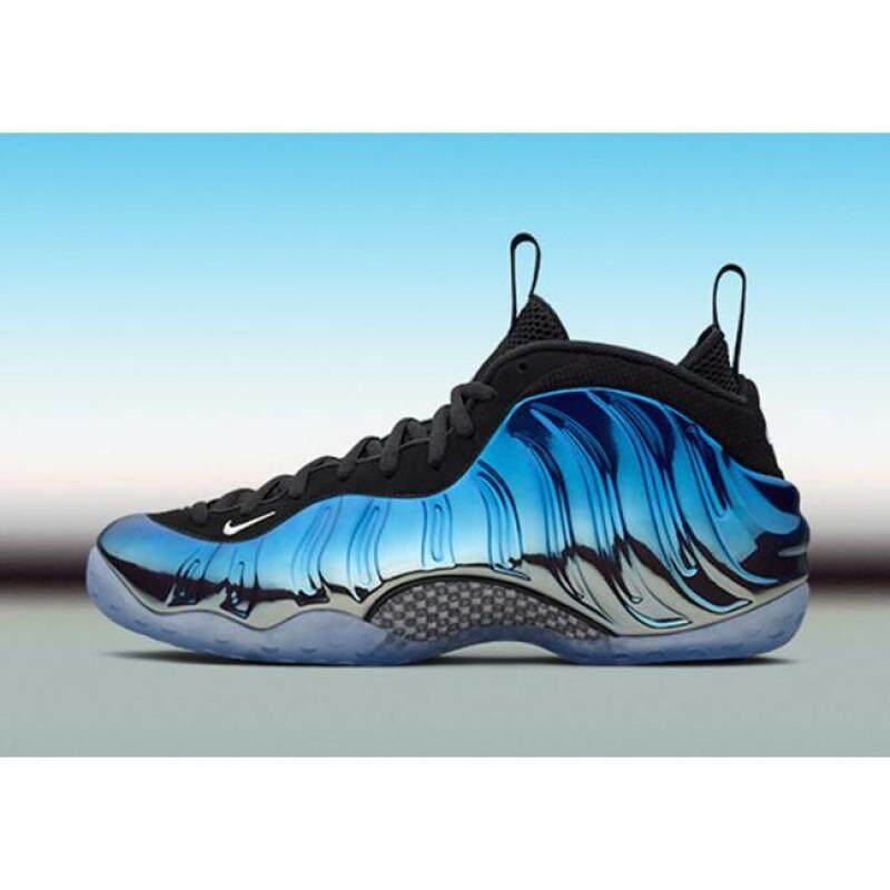 NIKE AIR FOAMPOSITE Biru Cermin Logam Perak/Putih-Gelap Neon Royal-Hitam