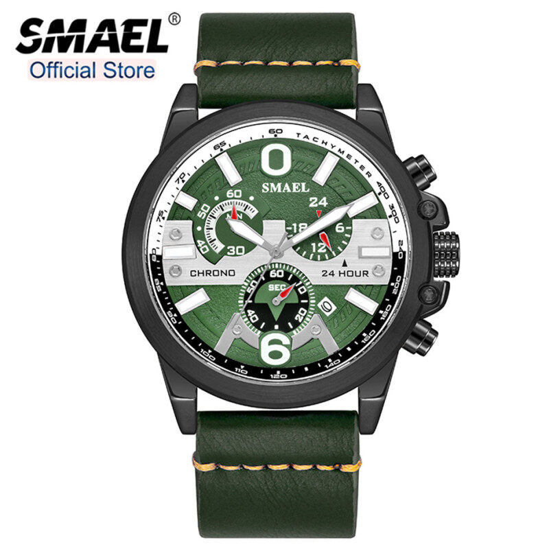 Đồng hồ SMAEL thời trang nam giải trí đồng hồ thạch anh chống nước đồng hồ đeo tay nam dây da quân đội Đồng hồ đeo tay thể thao 9010