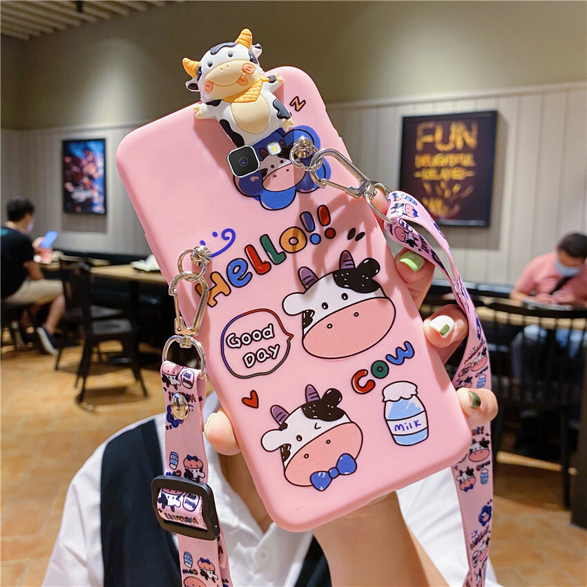 For Samsung Galaxy J2 Prime J4 Plus J4 Prime J6 Plus J5 2015 J5 Prime J7 2015 J7 Core J7 2016 J7 Pro J7 Prime Cute Milk Cow Phone Case Soft Silicone Cartoon Cute Phone Case Crossbody Bag