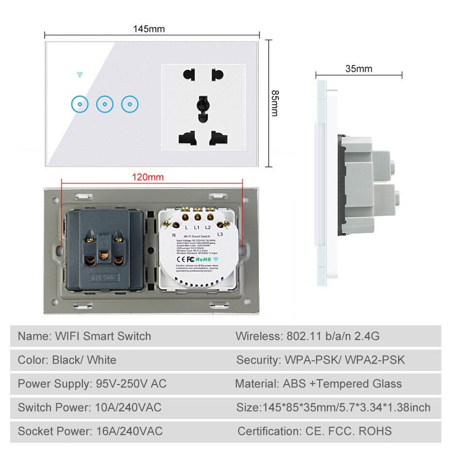 Tuya Smart Life App Control Switch And Socket Wifi Led Light Touch Wall Switch 16a Electrical Socket Work With Alexa Google Home