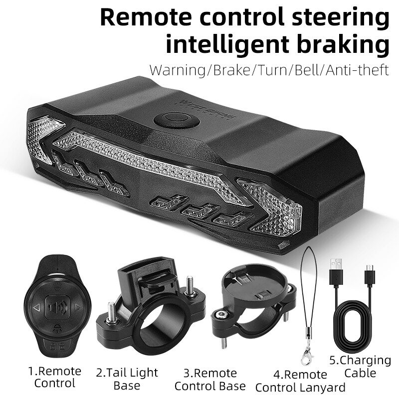 WEST BIKING Alarm Remote Steering Tail Light Smart Brake Light Sensing USB Rechargeable LED Waterproof Mountain And Road Bike Safety Steering Sign Bicycle Accessories