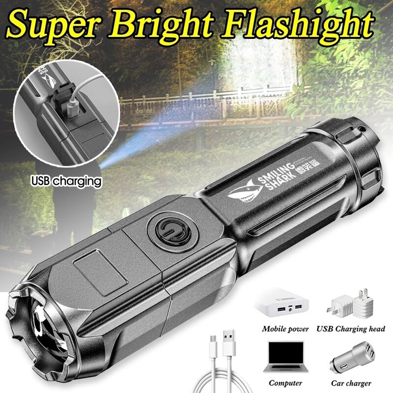 3 Modes Portable Rechargeable Flashlight LED Strong Light Outdoor Flashlight Zoom Flashlight USB Rechargeable Flashlight Waterproof Camping