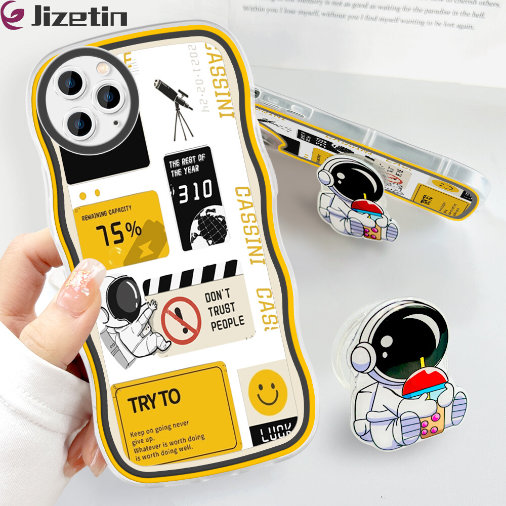 Jizetin phone casing for iphone 11 11 pro 12 12 pro 13 13 pro 11 pro max 12 mini 12 pro max 13 mini 13 pro max fashion soft wavy case astronaut cartoon shockproof cellphone casing full cover camera protection