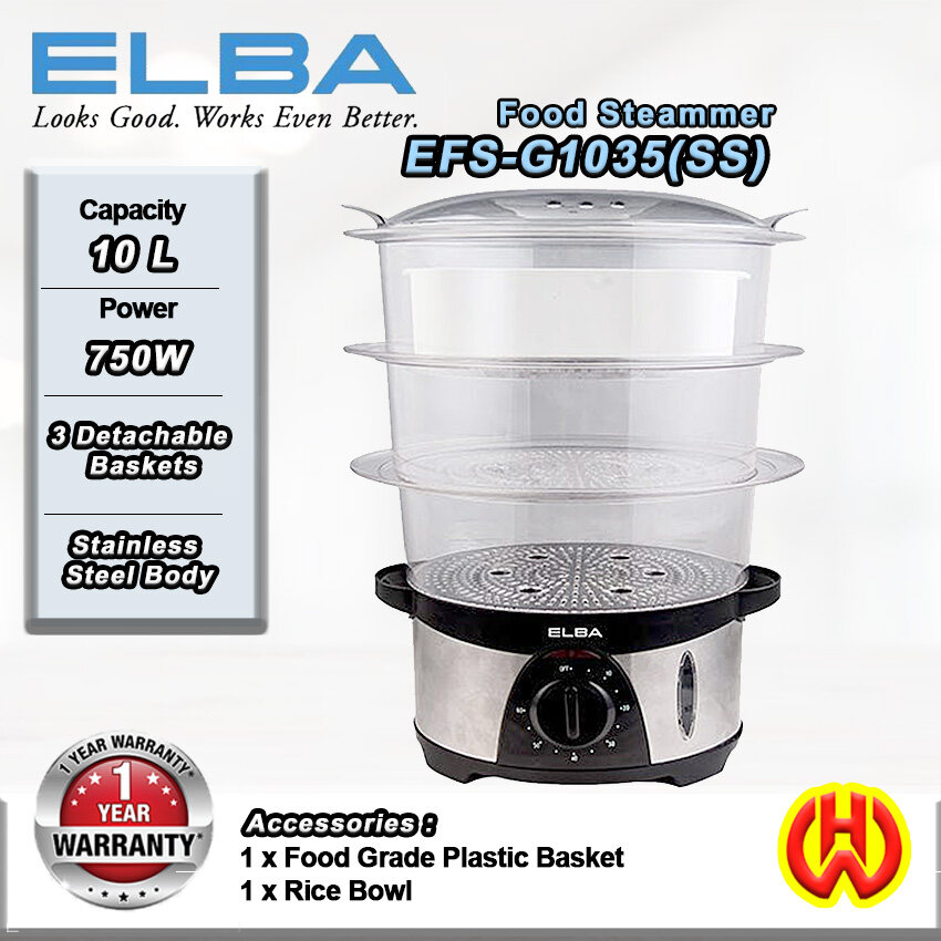 Elba Food Steamer 10L EFSG1035 750W 3 DETACHABLE LAYER FOOD STEAMER