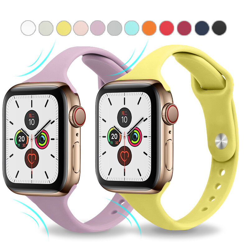 Soft Slim Silicone Sports Band for Apple Watch Ultra 9 8 7 SE 6 5 4 3 2 1 38MM 41mm 42MM 45mm 49mm Bands Rubber Watchband Strap for Apple Watch Series 5 4 40mm 44mm