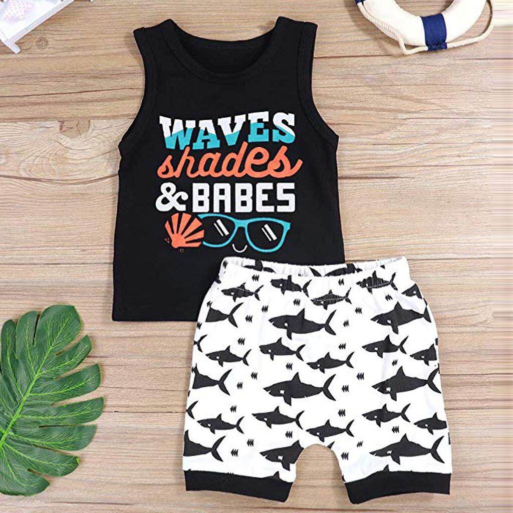 Shorts Pants Outfits 2PC Toddler Kids Baby Boy Striped Hooded T-shirt Tank Top