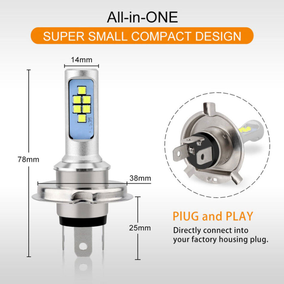 Đèn Pha Xe Máy H4 36W Đèn LED Hai Bên Đèn Trước Xe Máy Xe Tay Ga Thông Dụng HS1 6000K 2000lm Siêu Sáng