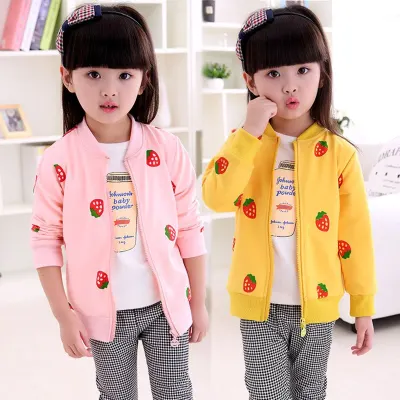 2-7 Years Children Girls Jackets Coats Fashion Strawberry Print Autumn Spring Outwear Coat Clothes