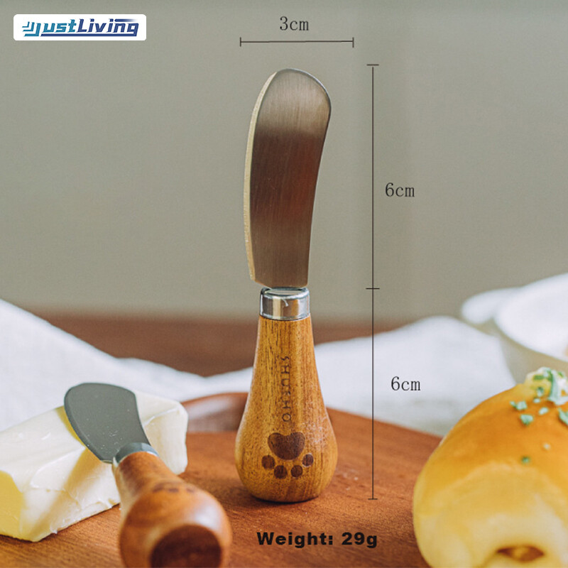 JustLiving 1pc Standable Butter Knife Stainless Steel and Wooden Cheeese Spreader Mini Jam Knife Cheese Cutlery Cream Knifes Breakfast Toas