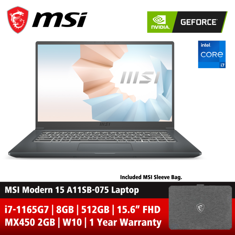 MSI Modern 15 A11SB-075 15.6 FHD Laptop Carbon Grey ( i7-1165G7, 8GB, 512GB SSD, MX450 2GB, W10 ) Malaysia