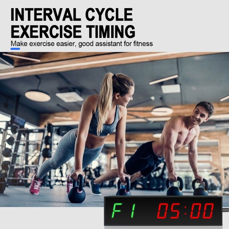 Large Screen Gym Timer 1.5Inch Digits Count Down/Up Timer Box Cycle Interval Clock Stopwatch for Gym Fitness Training