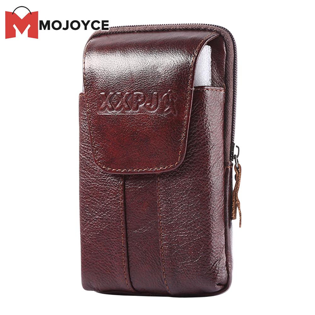 MOJOYCE Men Cowhide Leather Fanny Waist Bag Solid Casual Phone Purse Belt Bum Pouch