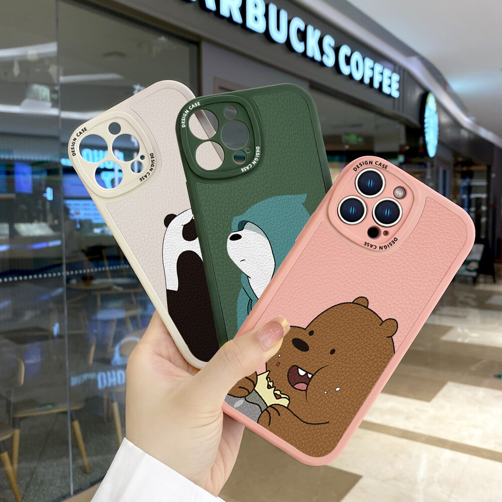 (Leather Case) Jizetin Phone Casing For Xiaomi Redmi Note 7 Note 7 Pro Note 8 Note 8 Pro Slim Skin Feeling Bare Bears Cartoon Ice Bear Panda Grizzly Leather Back Casing Soft Silicone PU Leather Cover Phone Case