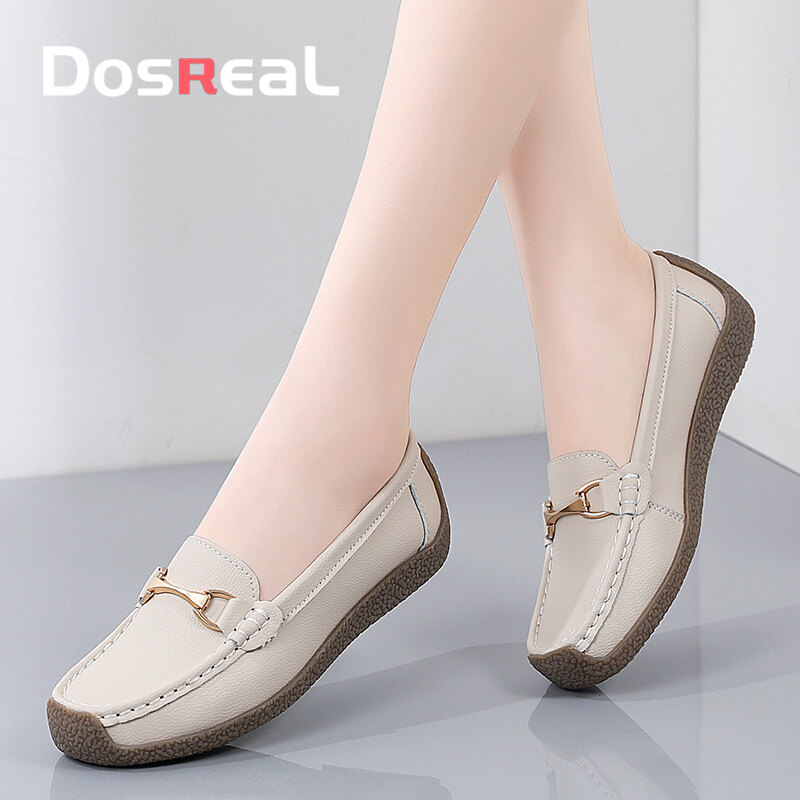 Dosreal Women Flats Shoes Genuine Leather Casual White Shoes for Women Big Size 35-42 Slip on Loafers Ladies Flat Women Shoes ราคา 1,365 บาท*ส่งฟรี