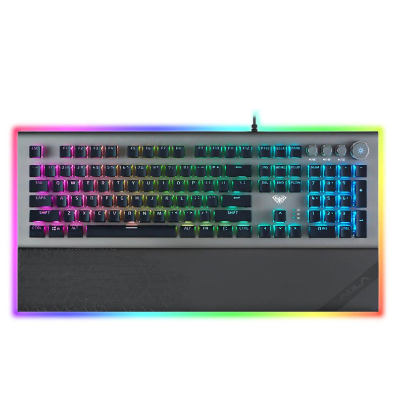 AULA L2098 Wired Mechanical Keyboard 104 Crystal Blue Switch Buttons With 4 Media Knob Backlight Control Keyboard For Professional PC Gamers Singapore